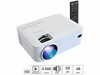 SceneLights LED-HD-Beamer mit 720p-Auflösung, 4.500 Lumen, bis 254 cm Diagonale; Faltbare Beamer Leinwände, Motor-Leinwände Faltbare Beamer Leinwände, Motor-Leinwände 